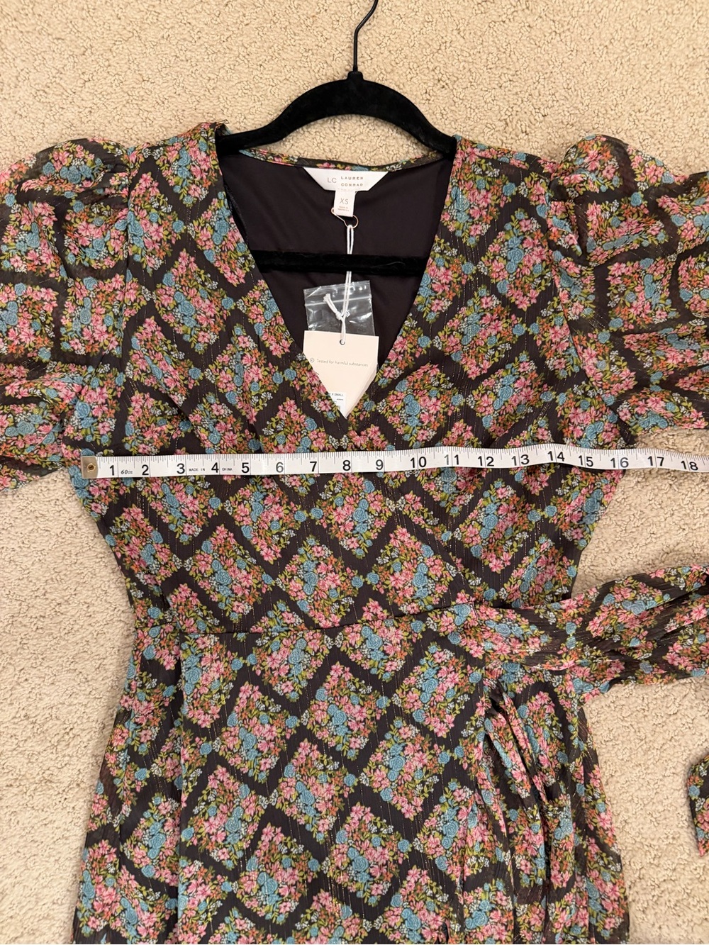 LC Lauren Conrad Black Floral Diamond-Print Maxi Wrap Dress - Picture 7 of 8
